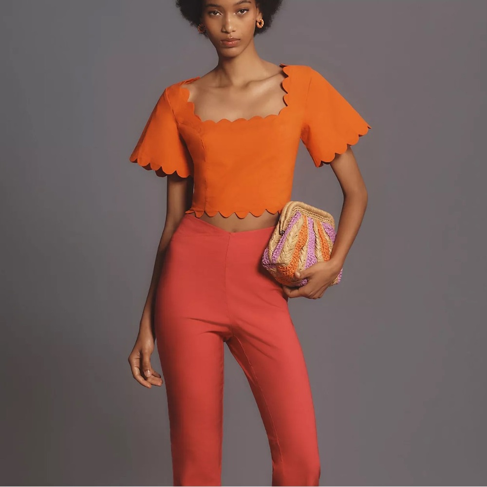 Maeve Square-Neck Scallop Blouse - Orange - wore twice